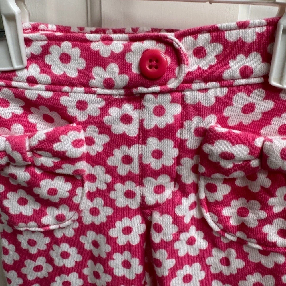Gymboree 2T Girls Pink and White Floral Casual Bottoms Stretch Pants Bow Pockets